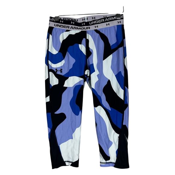 Under Armour Leggings Girls L Purple Blue Camo Stretch Lightweight Athleisure - Picture 1 of 5